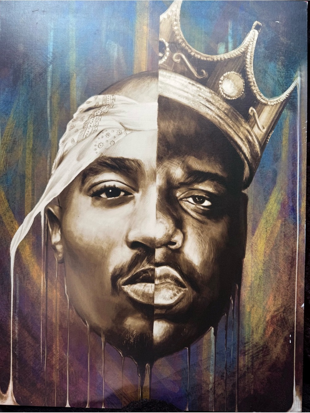 Tupac and Biggie Urban Split-Face Portrait Canvas in Brown, Black and Cream